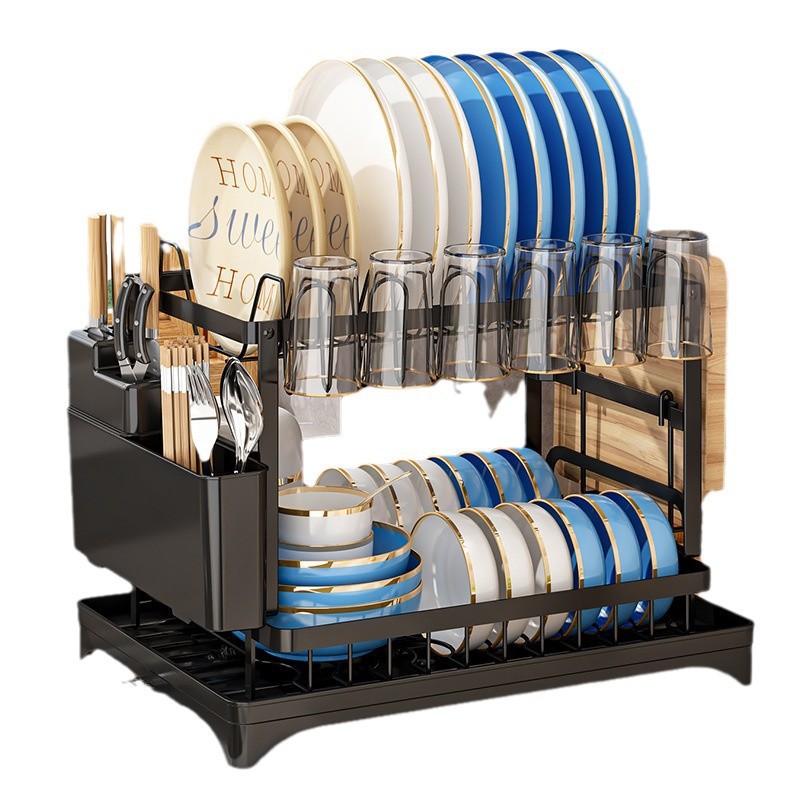 Kitchen dish rack drain rack storage rack countertop bowl plate chopstick storage rack with cup holder dish rack