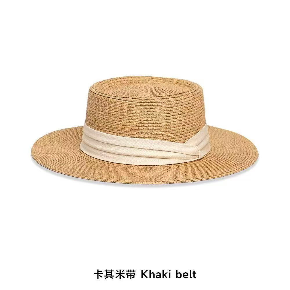 法式平顶帽-卡其米带