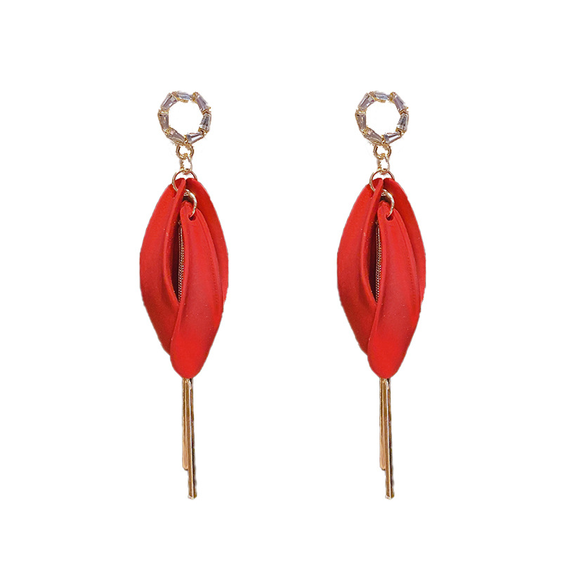 New niche red resin petal earrings women long tassel ear drop new ear accessories