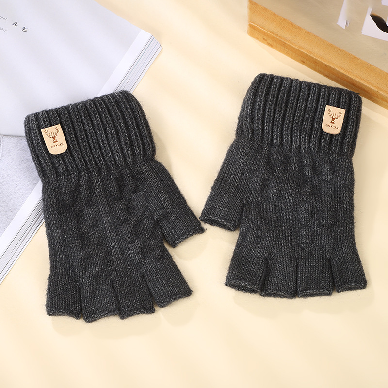 Spring Autumn Alpaca Wool Full Half-Finger Gloves Outdoor Cycling Warm Windproof Breathable Portable Simple Style Gloves