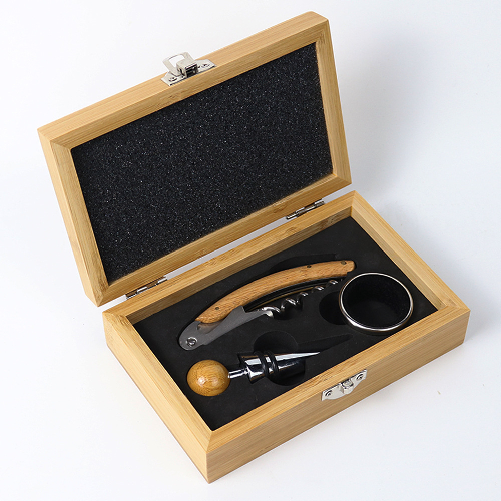Bamboo Box Red Wine Opener Barware Small Set Home Tool Customizable Logo Promotional Opening Gift