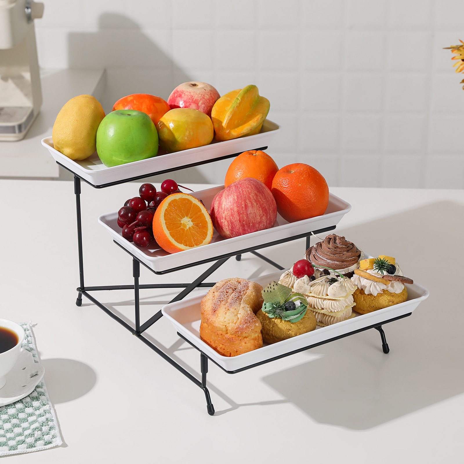 Three-tier fruit plate tray, hotel dessert stand, self-service display stand, dessert plate, multi-layer