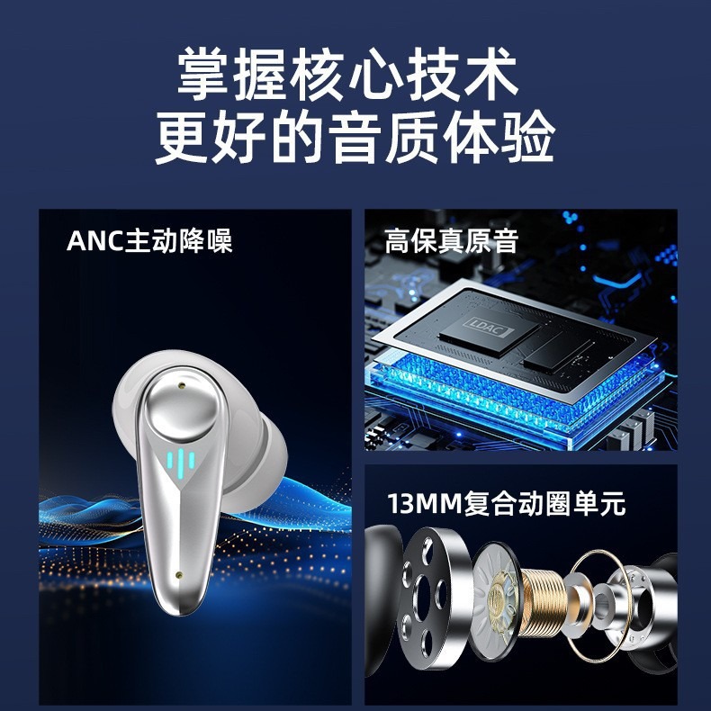 Gaming Bluetooth earphone 2.4GHz ultra-low latency in-ear noise reduction function TWS battery display ultra-long battery life