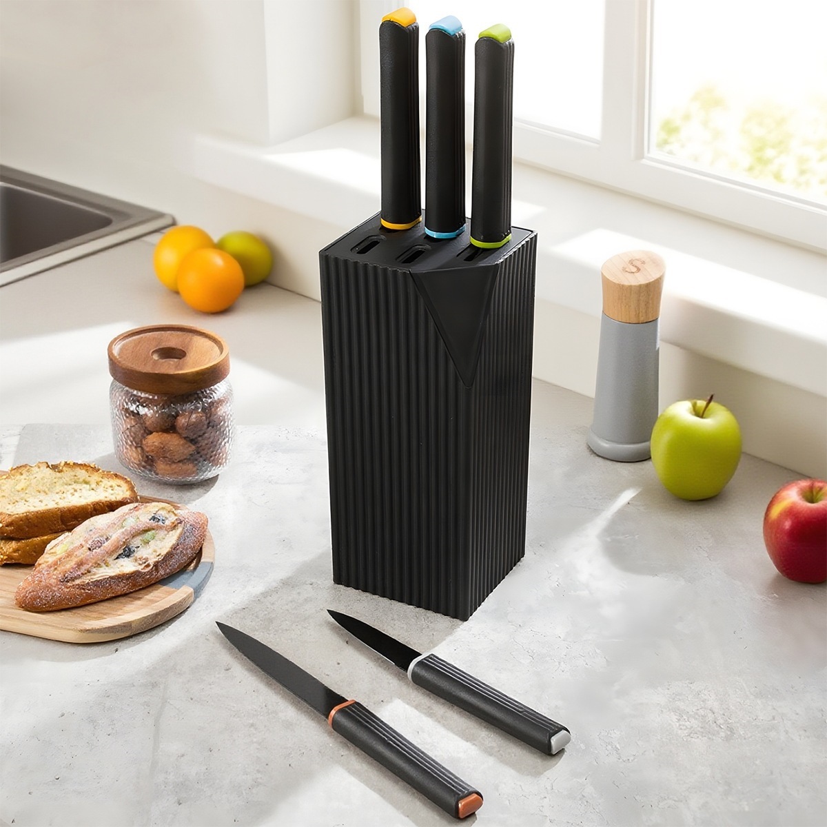 Stainless steel kitchen knife set kitchen knife holder storage rack no-drill kitchen storage rack convenient countertop knife holder