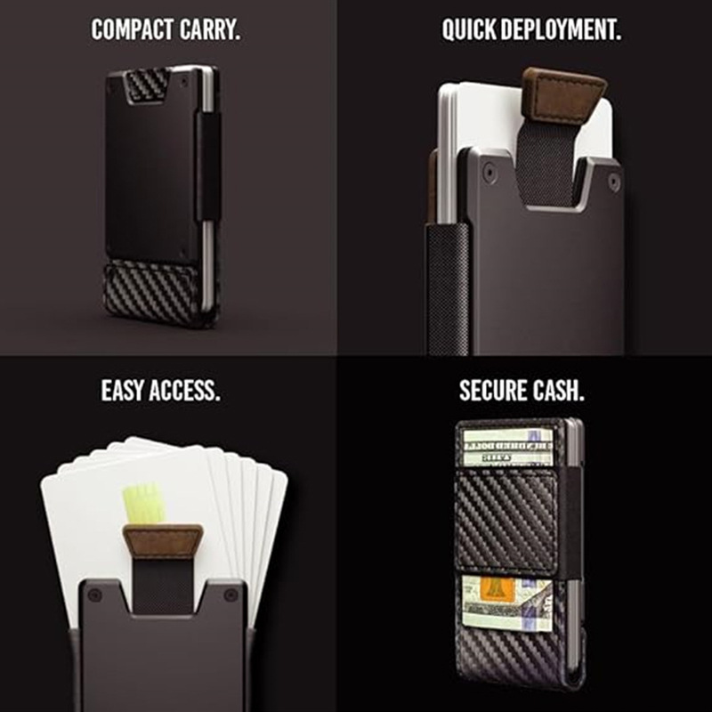 Tactical Metal Card Holder Men's Minimalist Wallet Crazy Horse Leather RFID Anti-Theft Card Case Aluminum Alloy Hardcore Money Clip