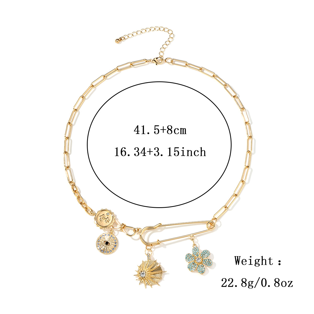 Kenjie mysticism coin rhinestone embossed small pendant bib necklace for women neck accessory