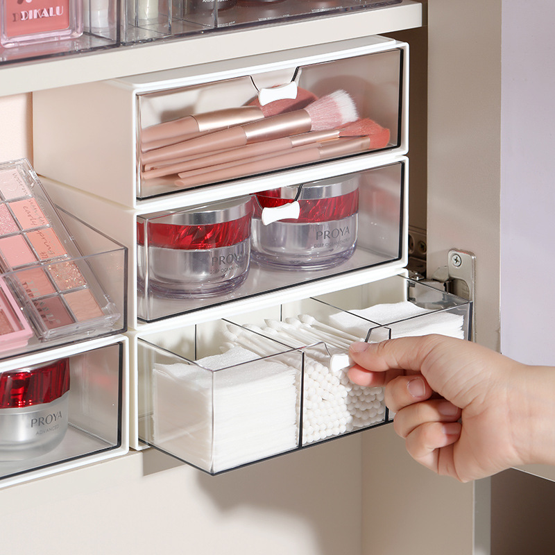 Mirror cabinet drawer storage box for cotton pads, layered shelf behind bathroom mirror, built-in shelf for bathroom cabinet