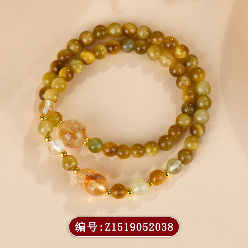 Z1519金虎眼黄塔晶貔貅双圈手链