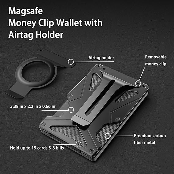 New Built-in Magnetic Metal Wallet Magsafe Wallet Air Tag Card Holder RFID Anti-theft Function