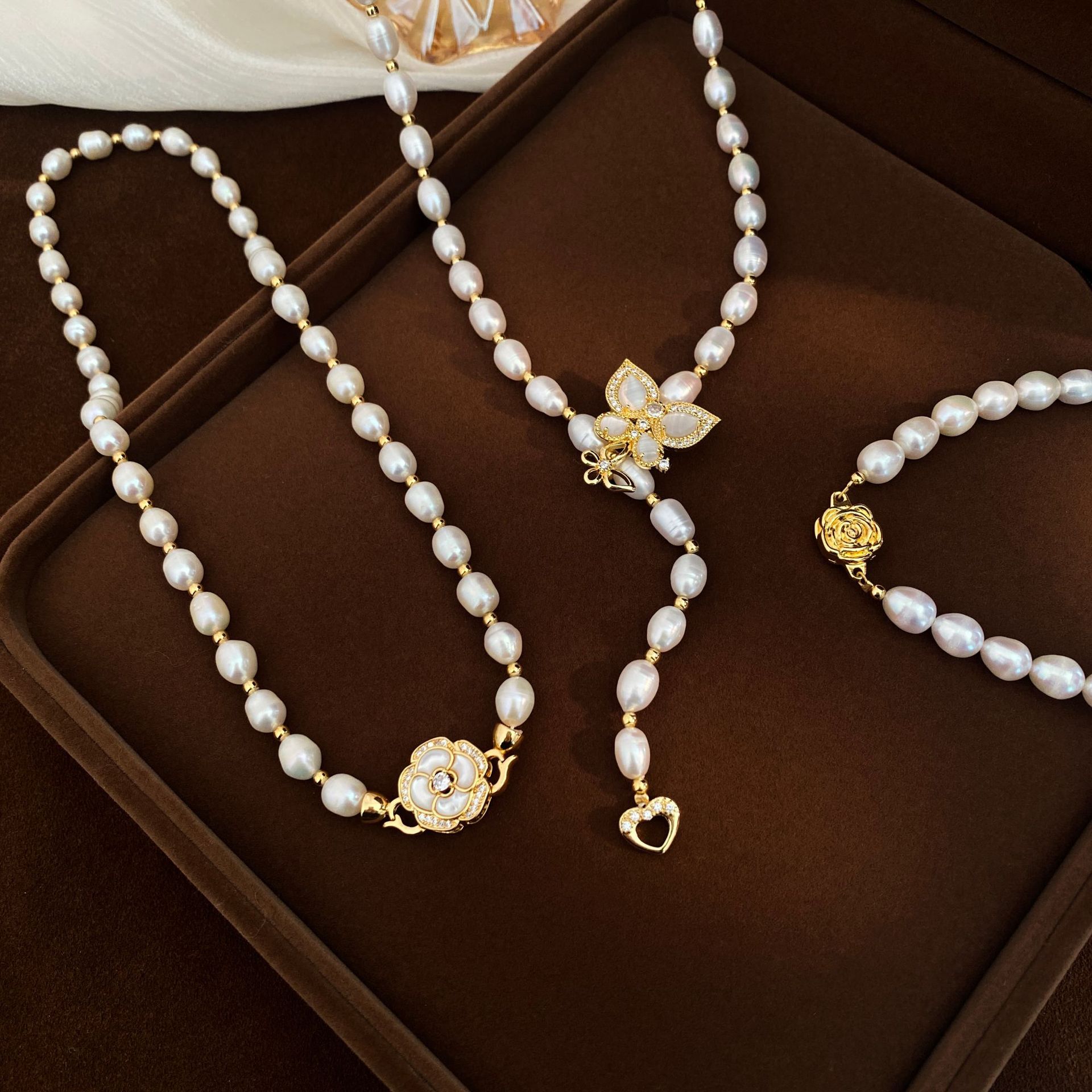 7-8mm natural freshwater pearl necklace for women, camellia niche collarbone chain, pendant, drop, neck chain