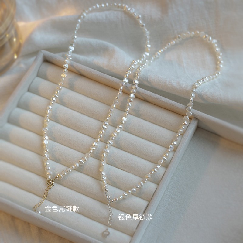 Natural baroque small irregular freshwater pearl necklace for women, elegant collarbone chain, neck chain