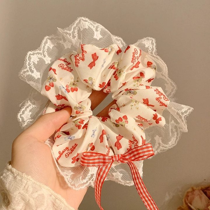 52#红色樱桃蝴蝶结蕾丝花边约15cm