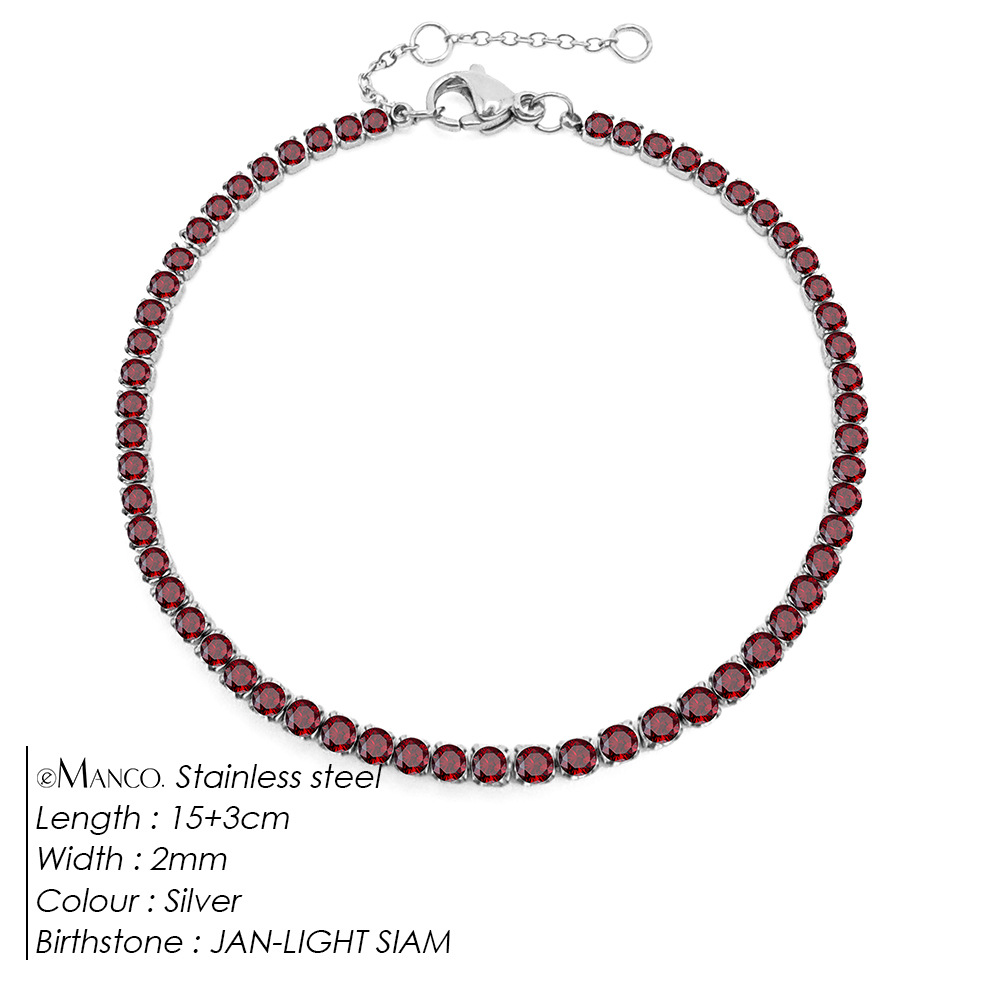 eManco Simple Birthstone Single Row Diamond Bracelet Round Zircon Tennis Chain Bracelet Hand Jewelry