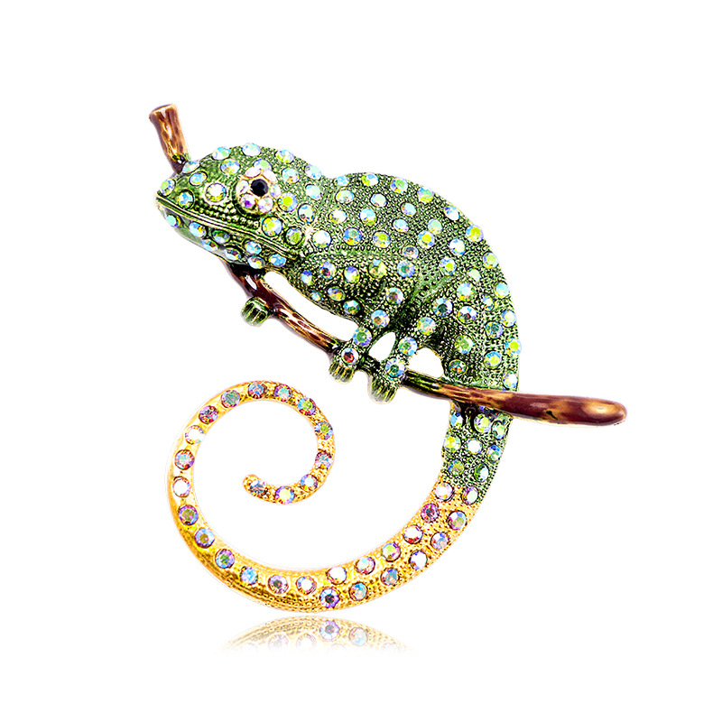 New Rhinestone Colorful Chameleon Brooch Oil Painting Animal Rhinestone Lizard Pin Corsage Accessory