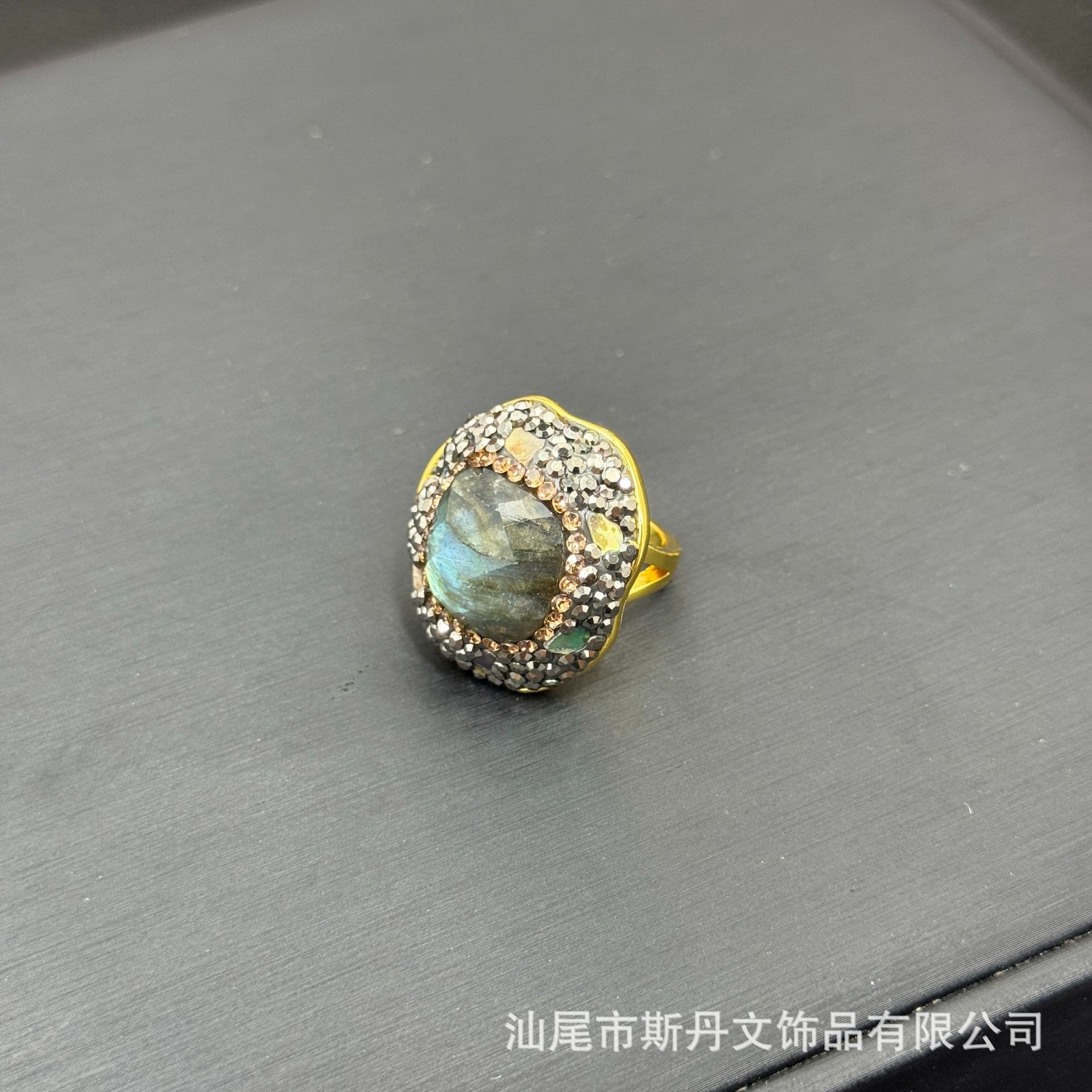 New Natural Raw Stone Square Faceted Ring Niche Inlaid Full Diamond Ring Live Stream