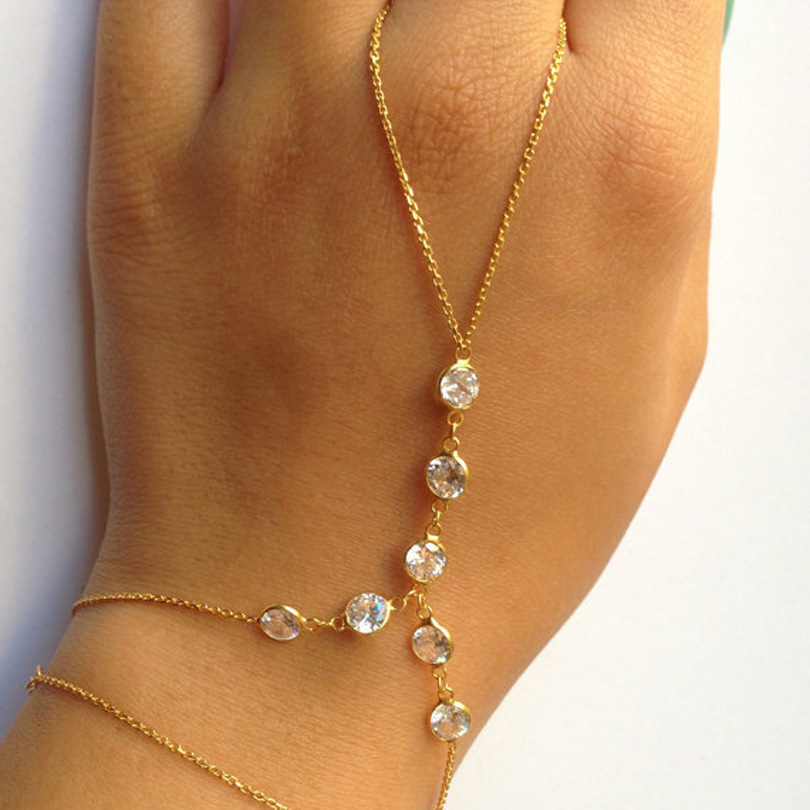 Ethnic Style Rhinestone Connected Finger Chain Metal Chain Finger Chain Rhinestone Hand Back Chain