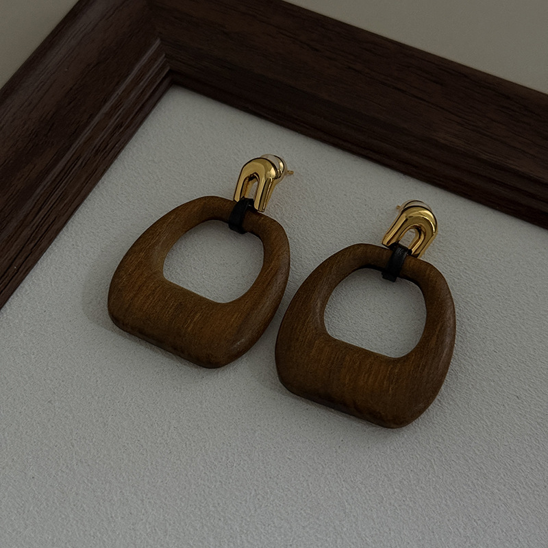 Natural Solid Wood Mother-of-Pearl Shell Geometric Earrings Drop Earrings Commuter Earrings for Women