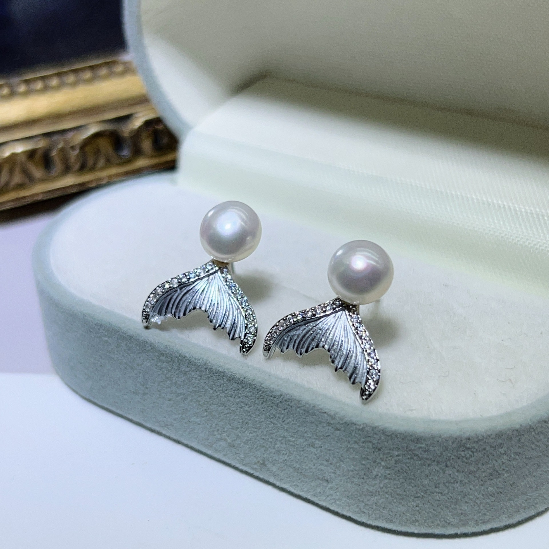 Gold-Plated Silver Real Pearl Zircon Earrings Women Niche Earrings Natural Freshwater Pearl