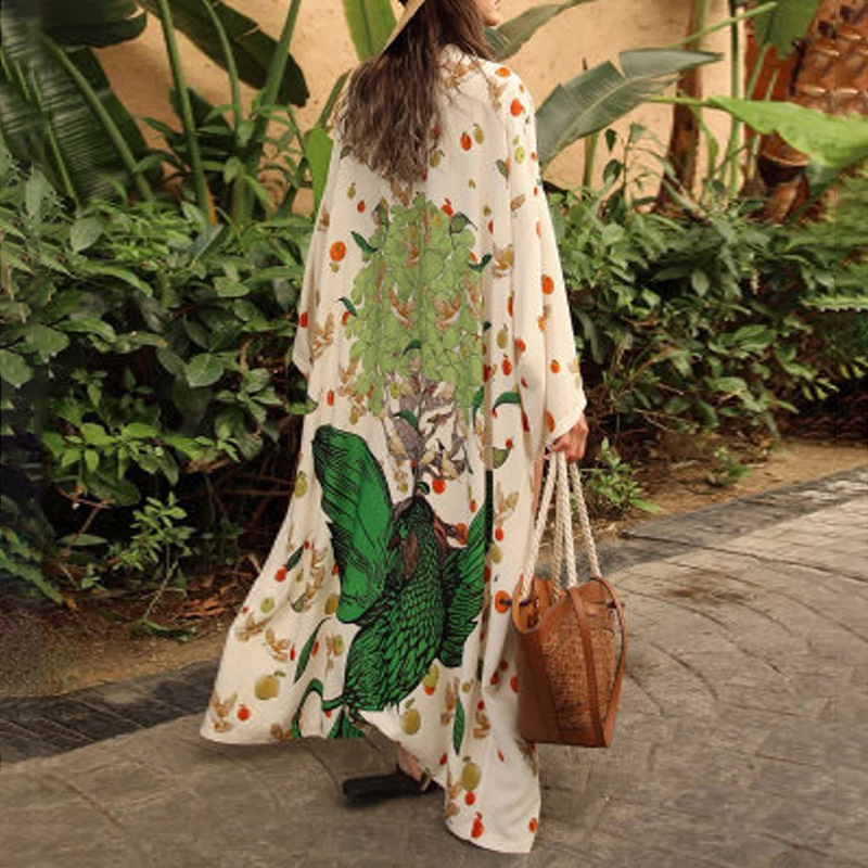Polyester Printed Long Sun Protection Cardigan Women Swimsuit Outer Bikini Cover Up Women Vacation Beach Jacket
