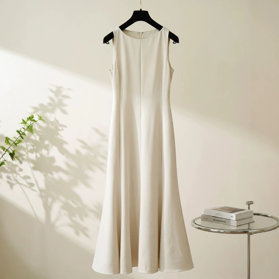 th**ry A-line acetate dress women summer Hepburn style sleeveless fishtail umbrella swing vest dress midi