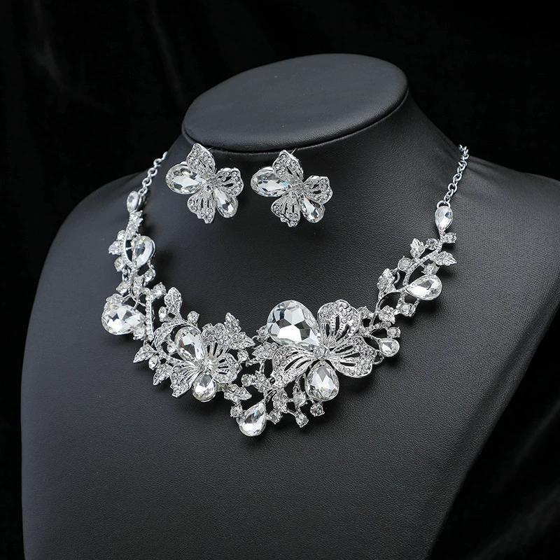 Exaggerated Necklace Earring Set Women Alloy Chain Flower Bride Accessories