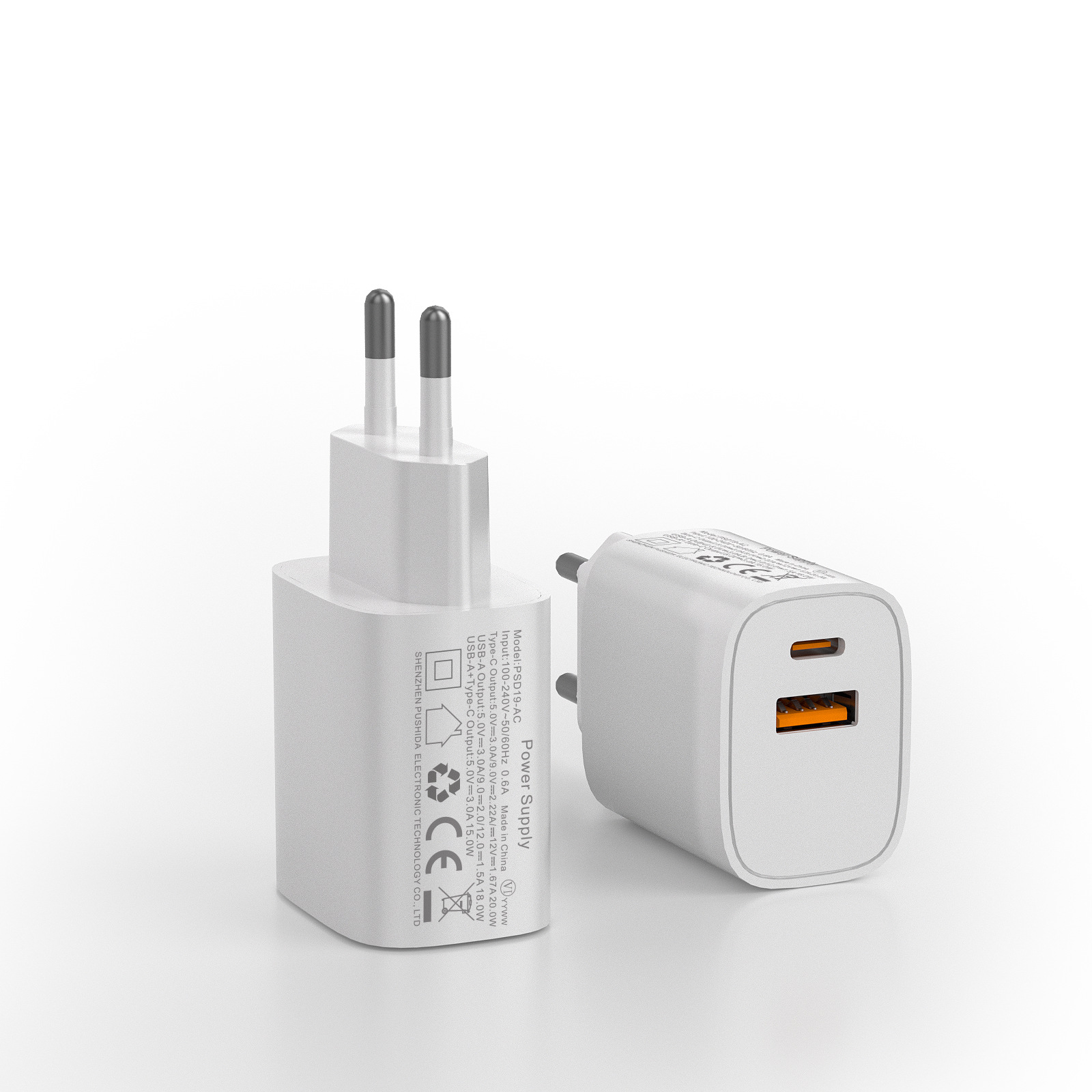 European Standard PD20W Fast Charging Head Charger Set Dual Port USB-C Compatible with Apple Huawei Xiaomi CE Certified