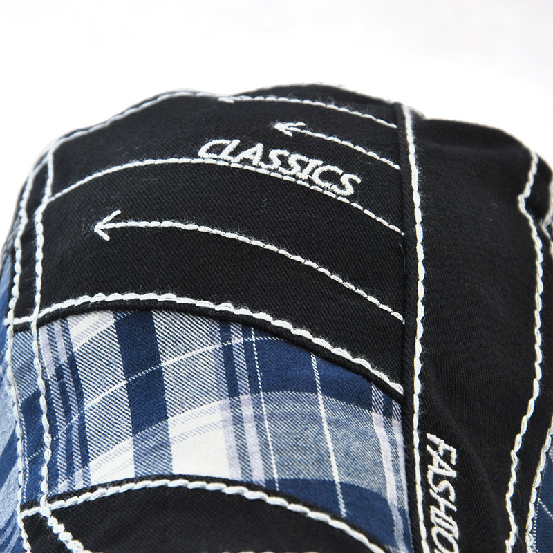 Cap with plaid patchwork and parallel arrow embroidery, new outdoor sun hat