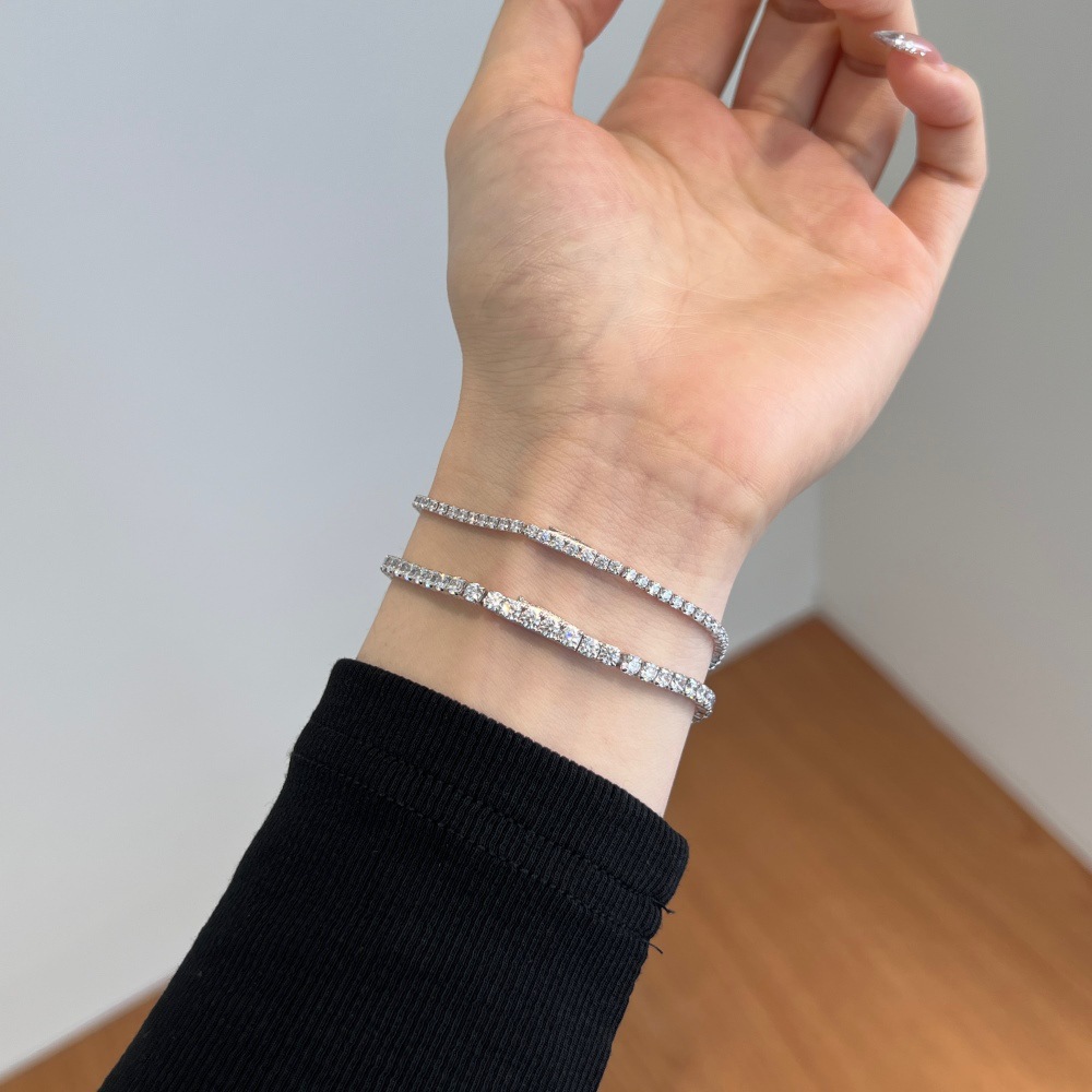 New S925 sterling silver bracelet for women, single row diamond buckle head 2MM 3MM tennis chain hand accessories