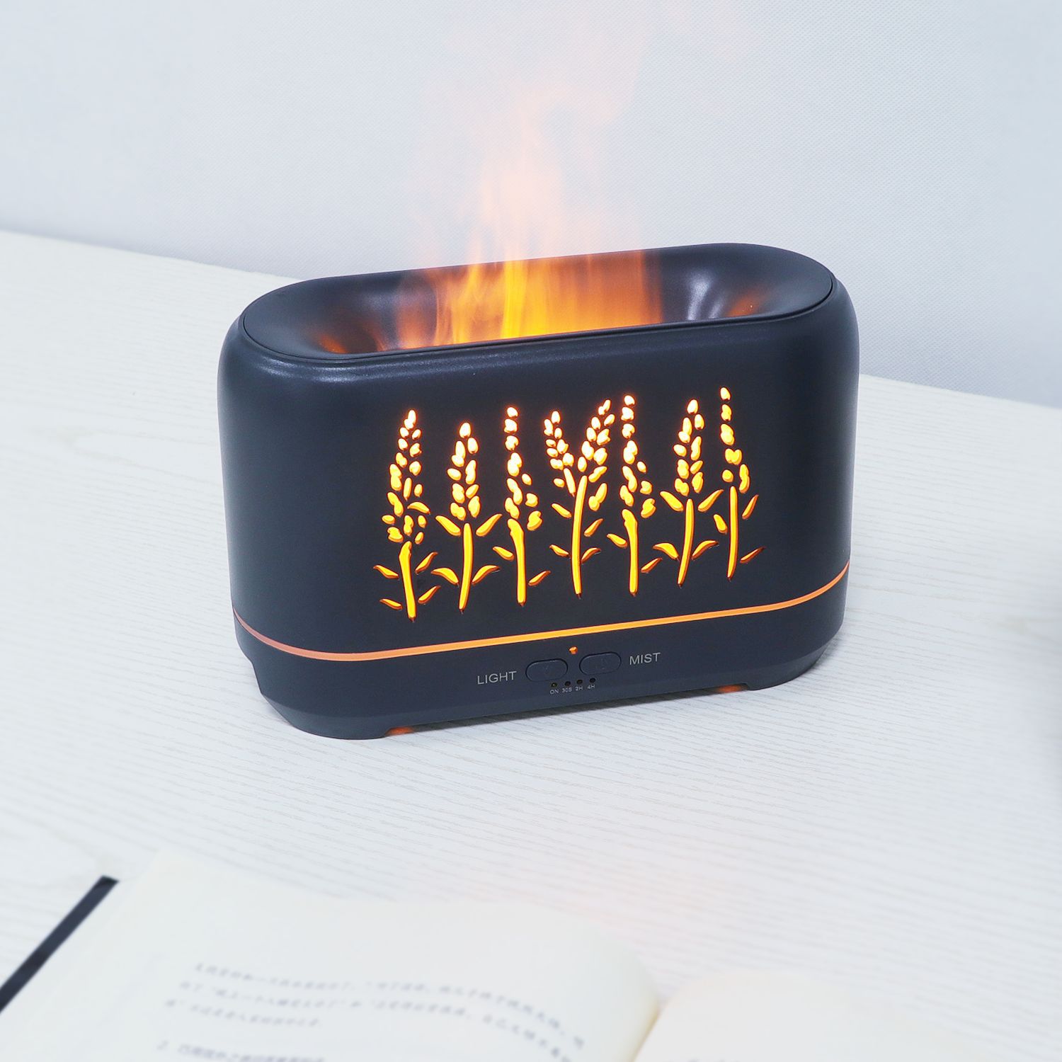 200ml New Product Wood Grain Hollow Wheat Ear Flame Humidifier Home Flame Essential Oil Aromatherapy Diffuser Product