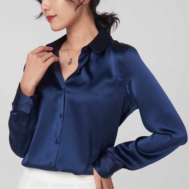 Mulberry silk long-sleeved shirt for women 2026 spring/autumn professional contrasting color commuter shirt slim fit square collar top