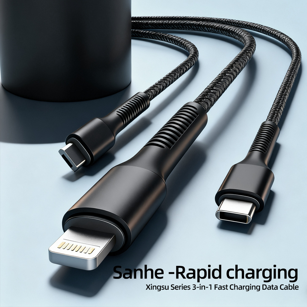 100W Fast Charging Data Cable Three-in-One Charging Cable One-to-Three Suitable for iPhone Huawei Android Data