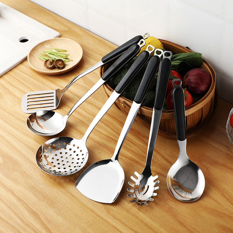 Stainless Steel Bakelite Handle Bright Chinese Style Handle Frying Pan Spatula Soup Spoon Slotted Spoon Cooking Home Kitchen Utensils Set Carefully Selected