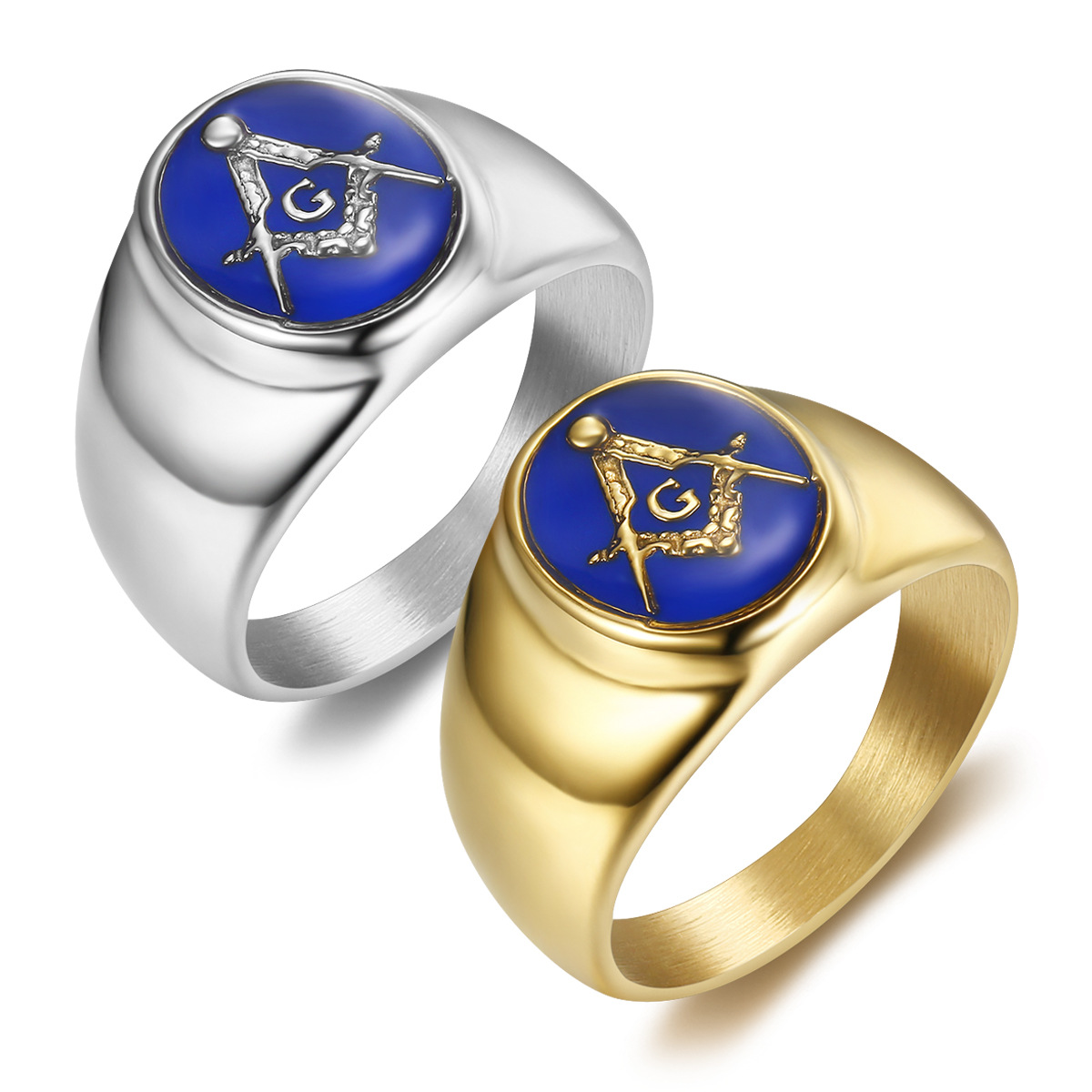 Hip Hop Punk Men's Accessory AG Ring Blue Resin Freemason Finger Ring