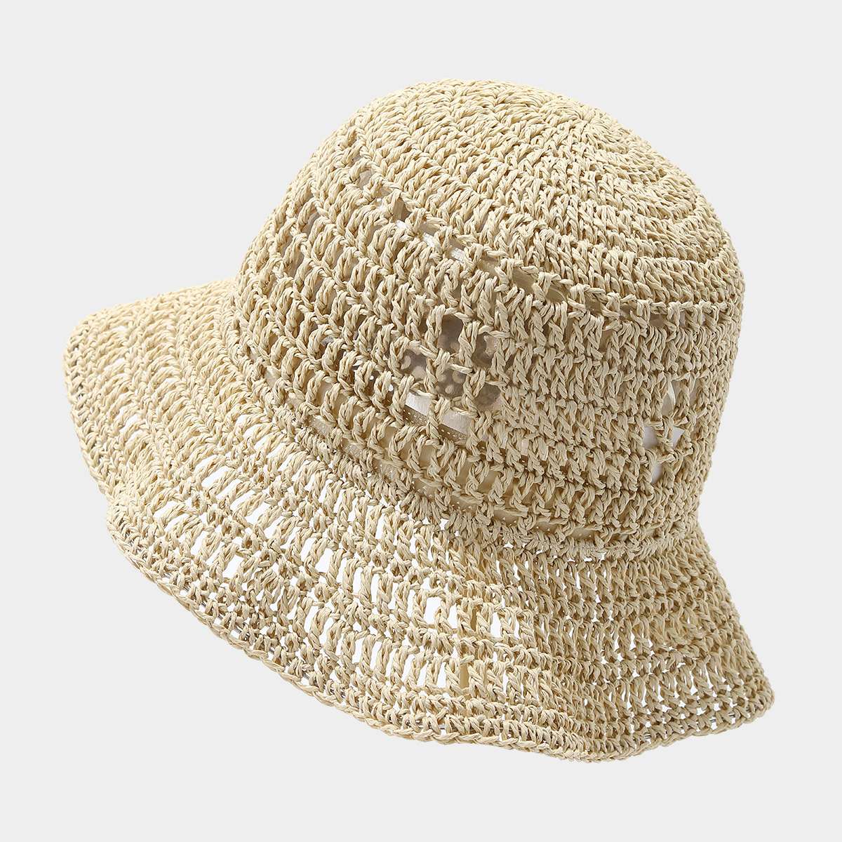Spring/Summer Crocheted Breathable Woven Moldable Basin Hat for Women, Beach Vacation Casual Sun Straw Hat