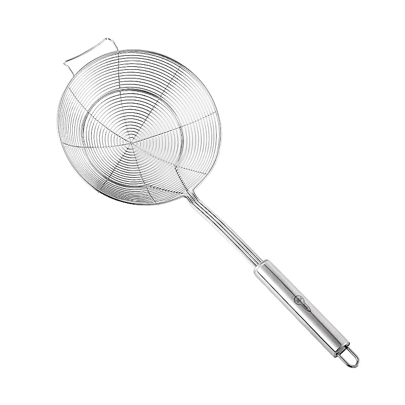 Stainless steel wire strainer with hook, double round four-wire thickened hot pot colander, kitchen frying dumpling colander, mesh strainer