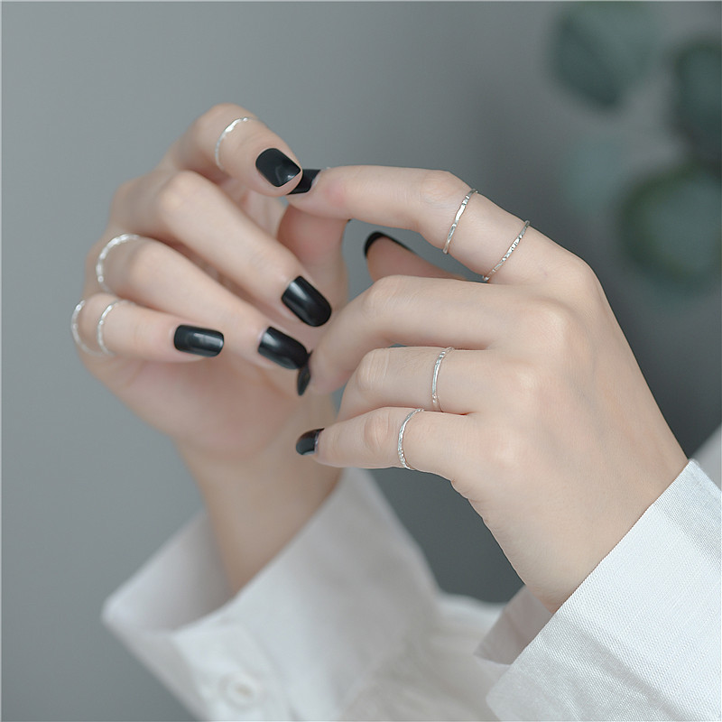 S925 sterling silver texture hammered texture ring slender plain circle knuckle closed thin ring silver jewelry