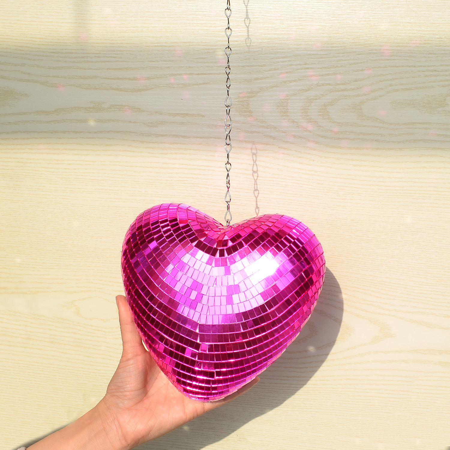 Love Heart Disco Ball Mirror Disco Ball Heart Reflective Atmosphere Decoration Party Pendant with Chain
