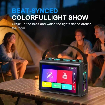 Wireless Dual Microphone Bluetooth Speaker All-in-One with Lyrics Display 10.1-inch HD Touch Screen