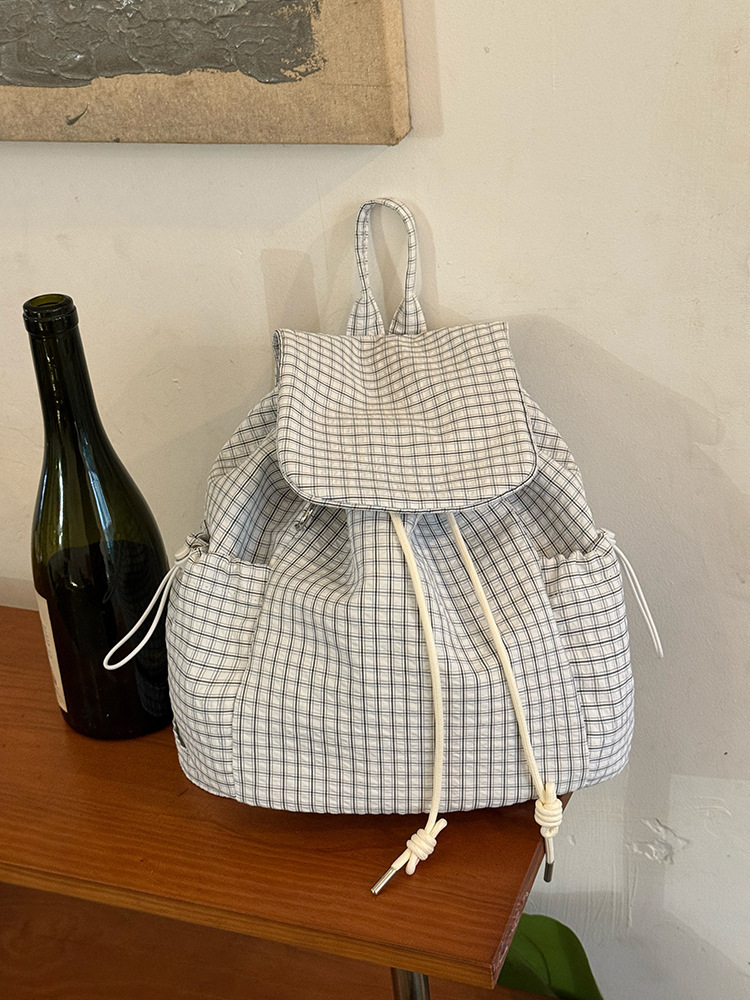 Street Lightweight Nylon Backpack Women 2026 Plaid Backpack Casual Commute School Bag
