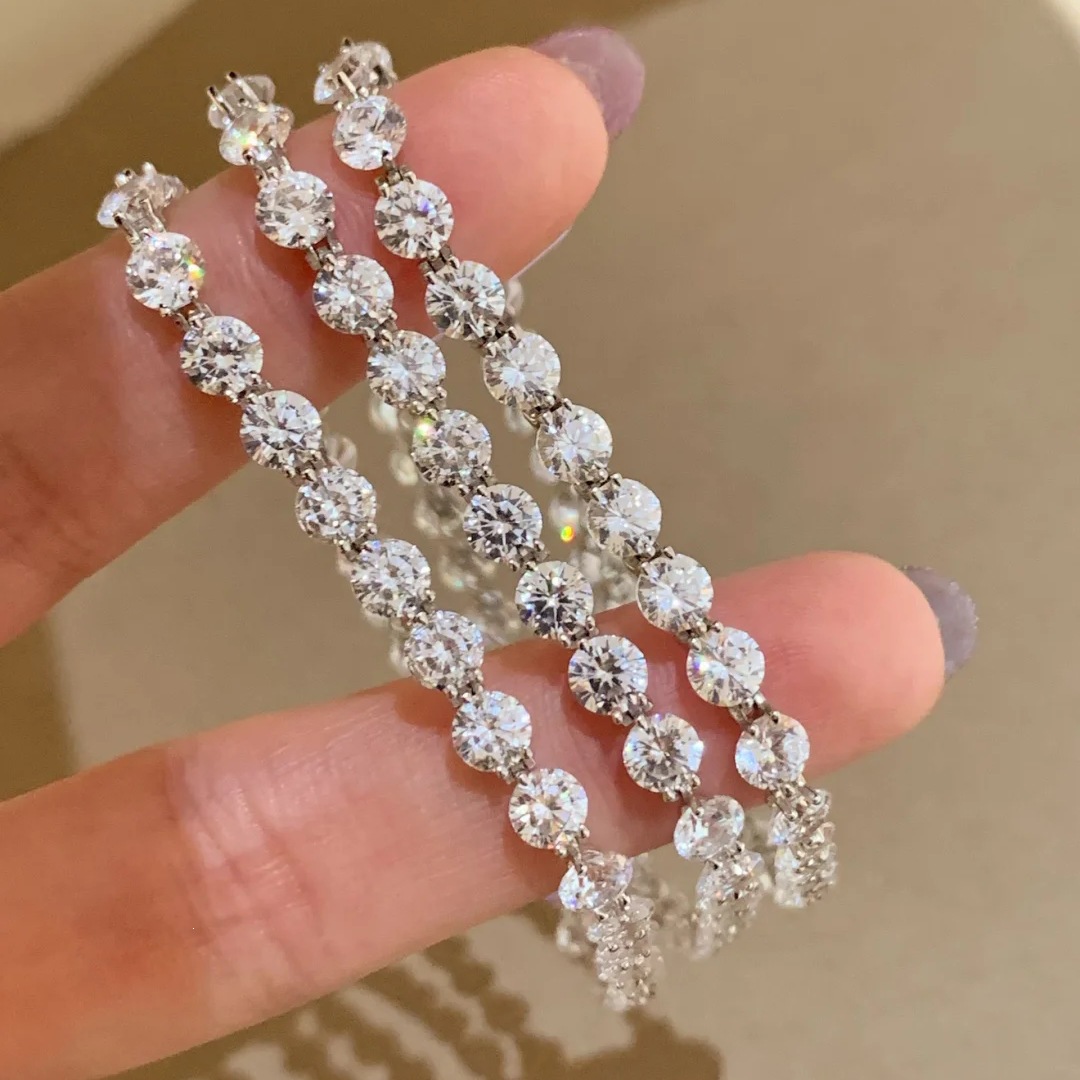 Heavy duty seamless setting sparkling bare diamond lace tennis bracelet brilliant zircon simple layered bangle women