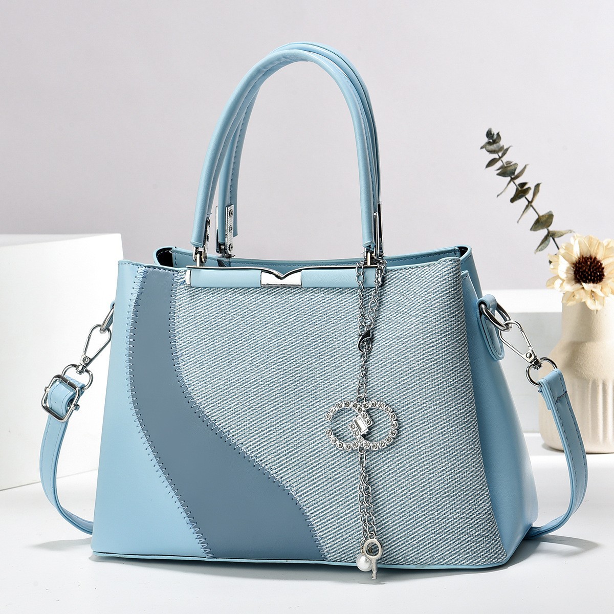 Women's Bag Simple Patchwork Bag Large Capacity Textured Single Shoulder Crossbody Handheld Bag Casual