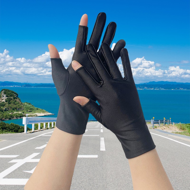 Sunscreen Gloves for Men and Women Thin Ice Silk Breathable Driving Riding Fishing Half Finger Tea Picking Nail Art Leakage 25 Fingers