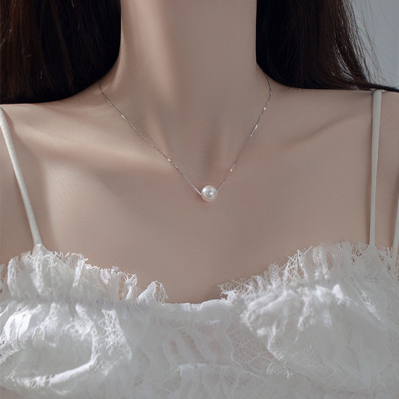 S925 Sterling Silver Single Bead Lulutong Necklace Women Commute Strong Light Natural Freshwater Pearl Pendant Summer
