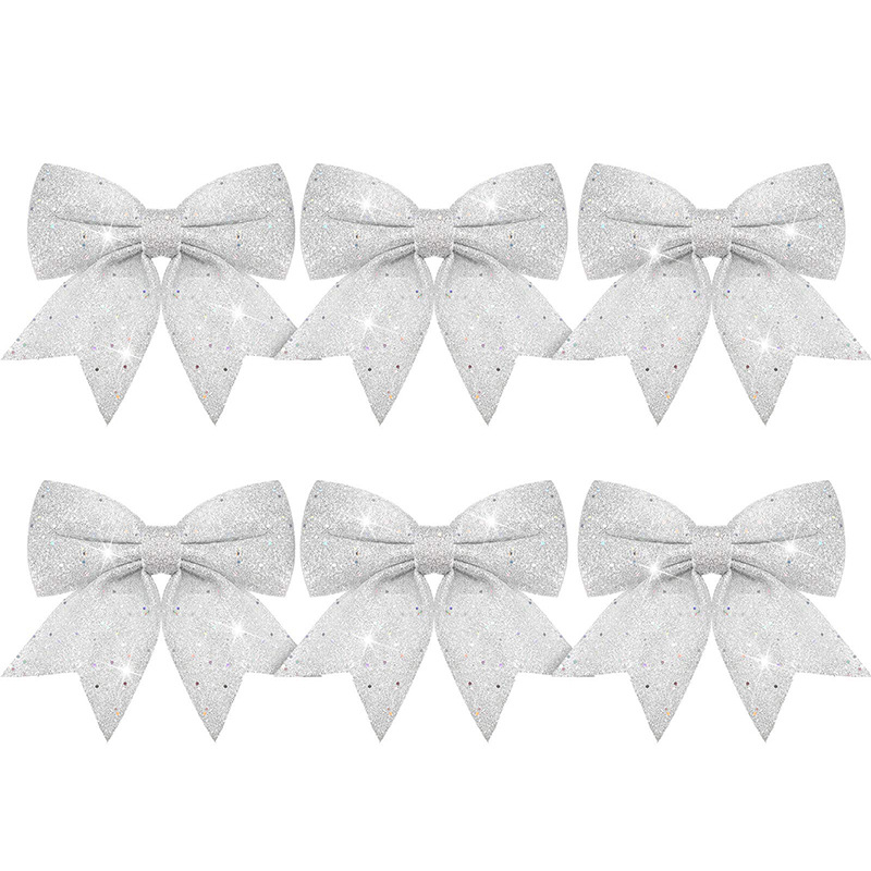 Custom Bow Pearl Cotton Silver Powder Christmas Tree Decoration Accessories Hotel Shopping Mall Hanging Ornament