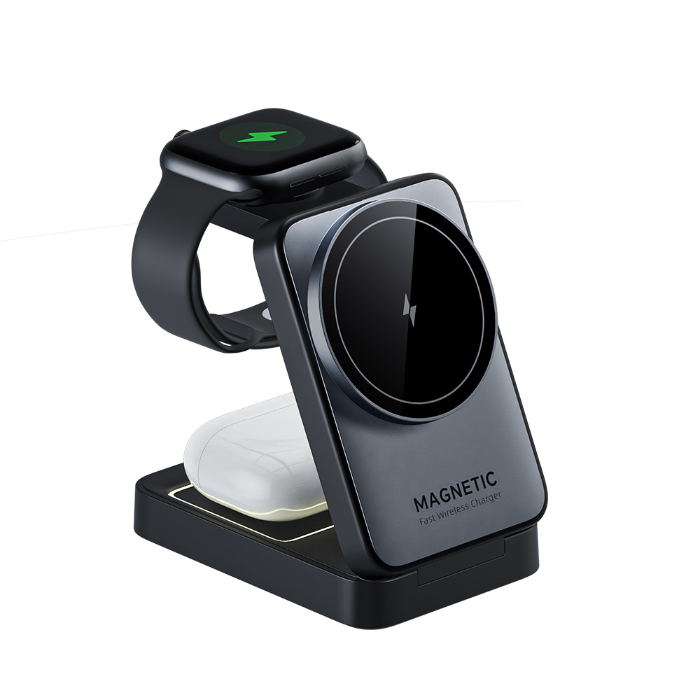 Magnetic Foldable Wireless Charger 3-in-1 Fast Charge 15W Compatible with Apple Watch Phone Digital Wireless Charger