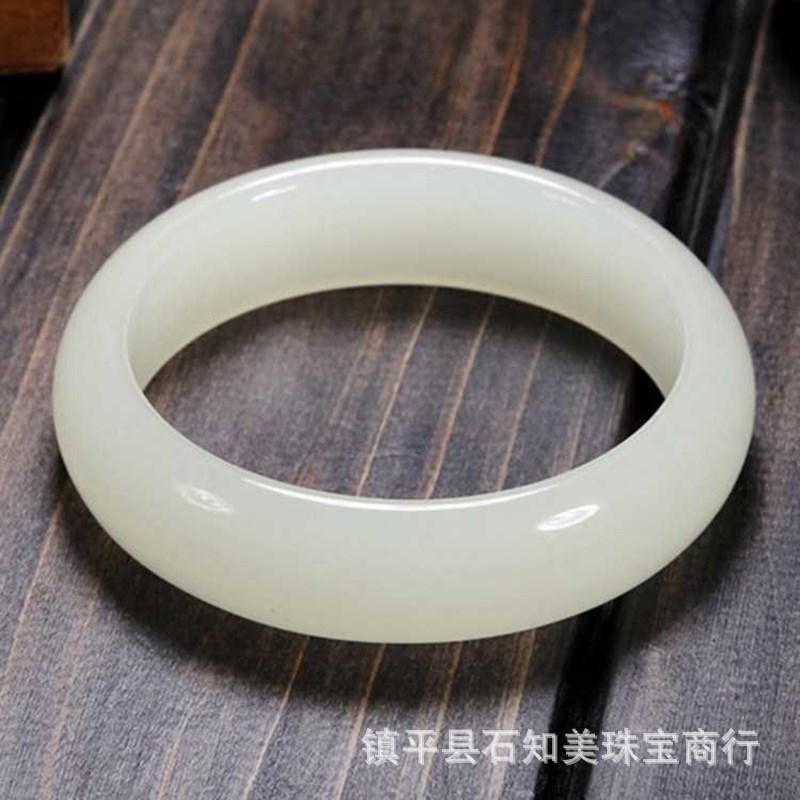 Xinjiang Outer Mongolia Material Tianyu Bracelet Green White Jade Flat Bar Woman High Imitation Jade Jade Bracelet Live Broadcast
