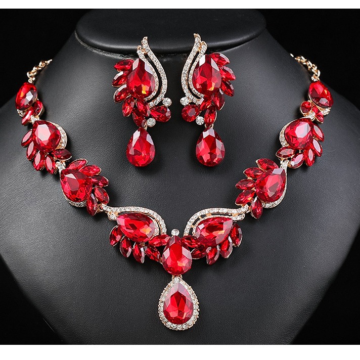 Multi-Color Gemstone Necklace Set Women Bride Banquet Dress