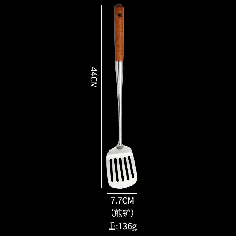 304 Stainless Steel Spatula Extended Wooden Handle Frying Spatula Spoon Cooking Spoon Kitchen Supplies Cookware Set