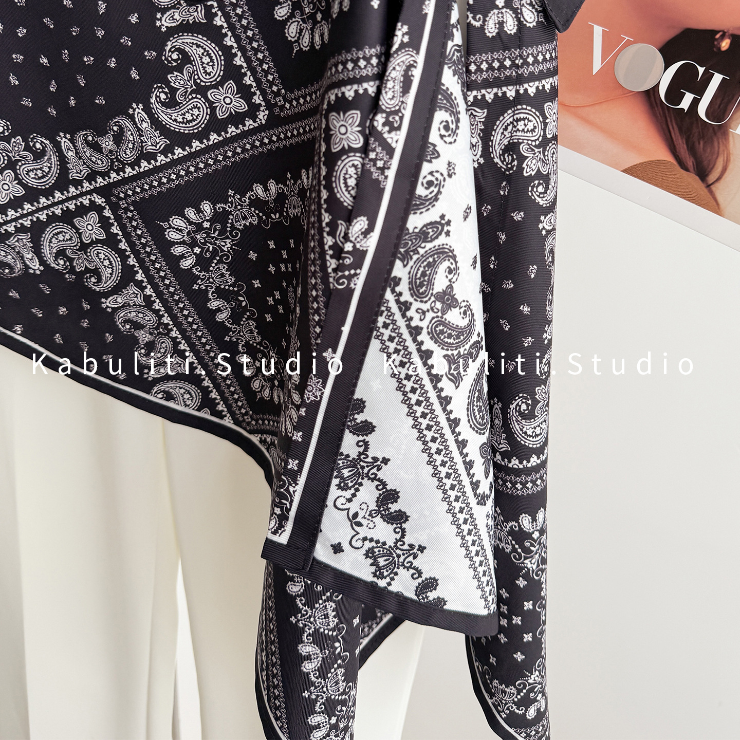 Ethnic style cashew flower layered skirt pants, small triangle denim skirt with belt, thin silk scarf women's half-length skirt