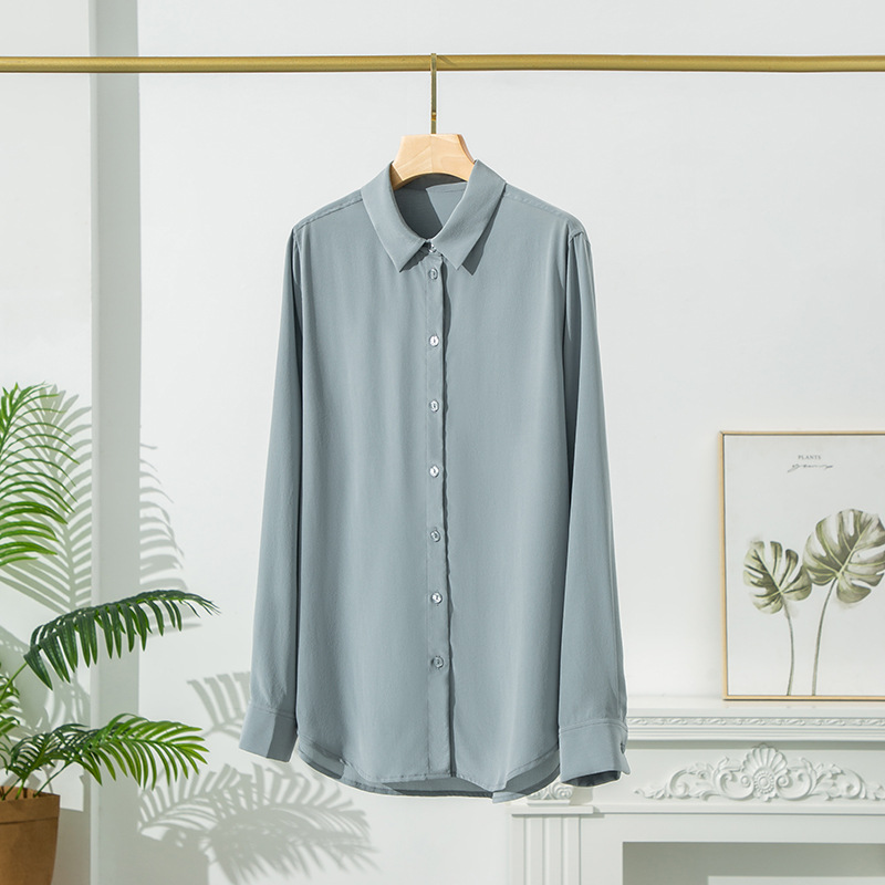 2026 Summer New Mulberry Silk Blouse for Women Long Sleeve Cardigan Shirt White Commute Square Collar Top